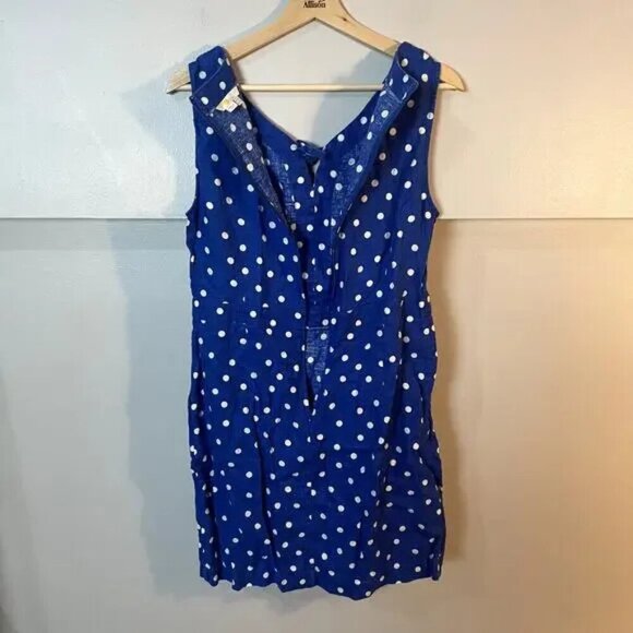 Boden Rae Linen Dress Blue & White Scattered Spot Polka Dot A-Line Dress SZ 8R - Picture 13 of 13